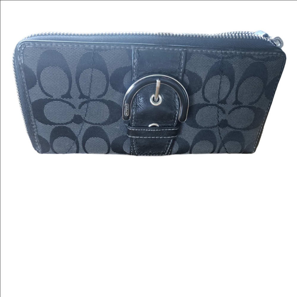 Coach Campbell Charcoal Buckle Zip Around Wallet